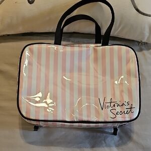 Victoria's Secret Striped Travel Cosmetic Bag - Pink and White